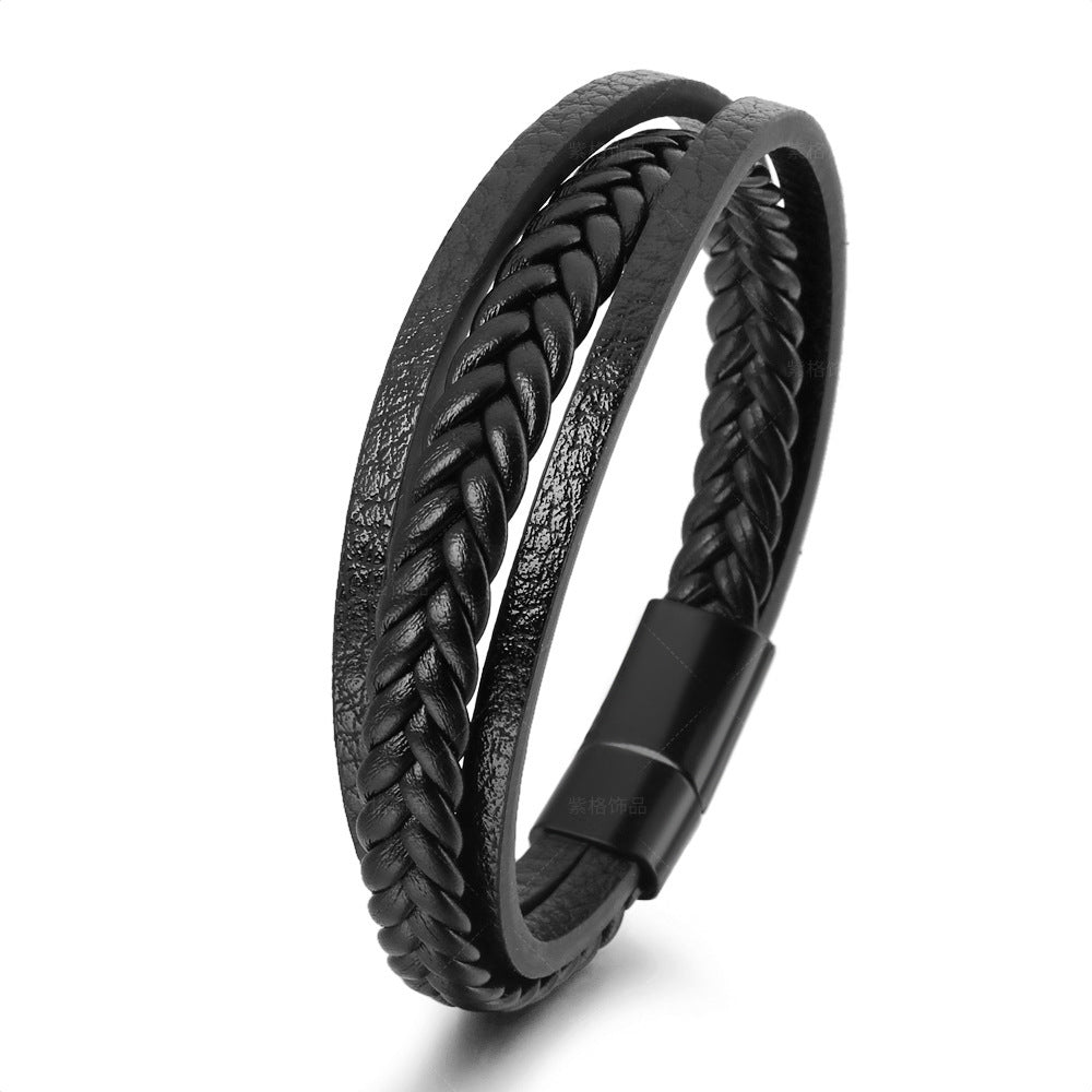 Vintage Leather Rope Braided Bracelet Ethnic Style Magnetic Snap Men's Bracelet