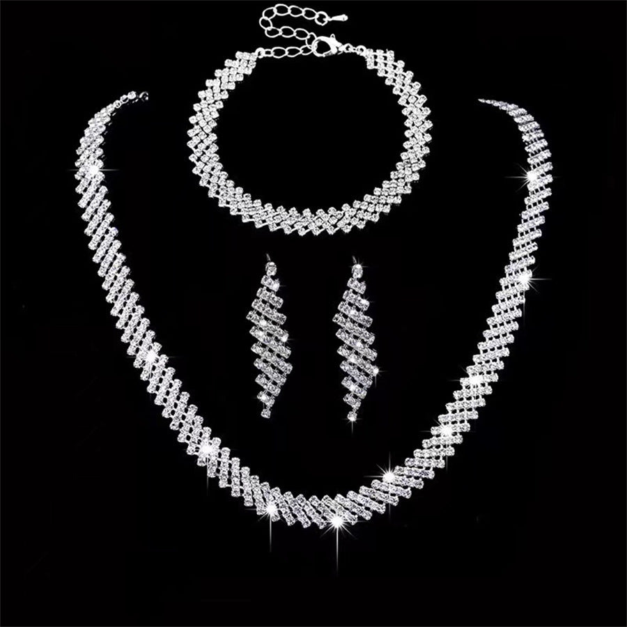 Bridal Jewelry Suit Shining Full Diamond Bright Necklace Earrings