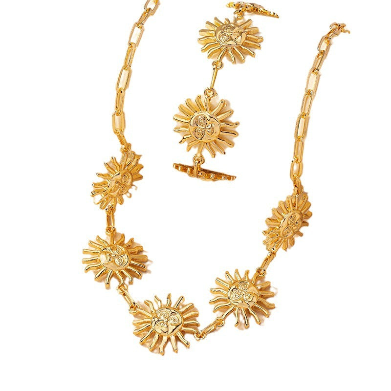 Exaggerated Fashion Sun Bracelet And Necklace Set Female Niche Personality Design Sense Hip Hop Clavicle Chain Male
