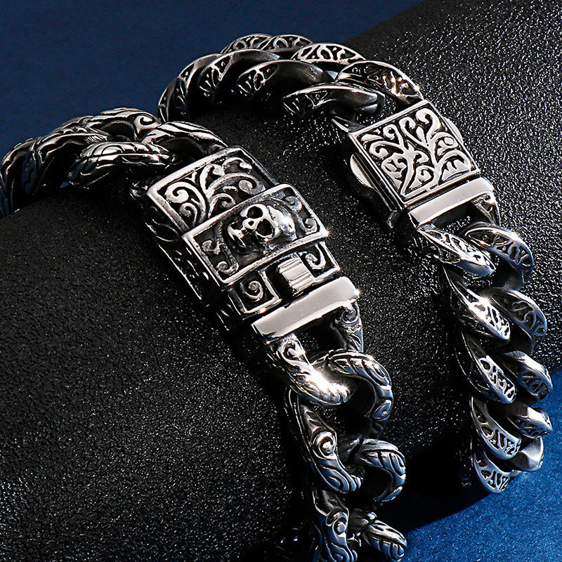 Vintage Pattern Buckle Bracelet Punk Hip Hop Street Trendy Men Skull