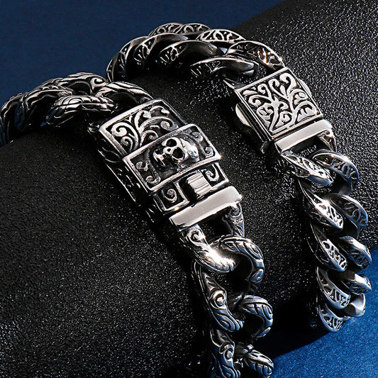 Vintage Pattern Buckle Bracelet Punk Hip Hop Street Trendy Men Skull