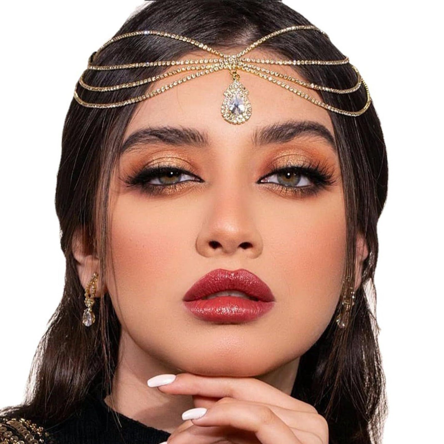 Ethnic Style Exotic Forehead Ornament Ancient Style Water Drop Rhinestone Tassel Forehead Diamond