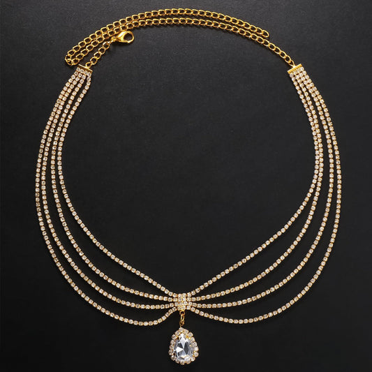 Ethnic Style Exotic Forehead Ornament Ancient Style Water Drop Rhinestone Tassel Forehead Diamond
