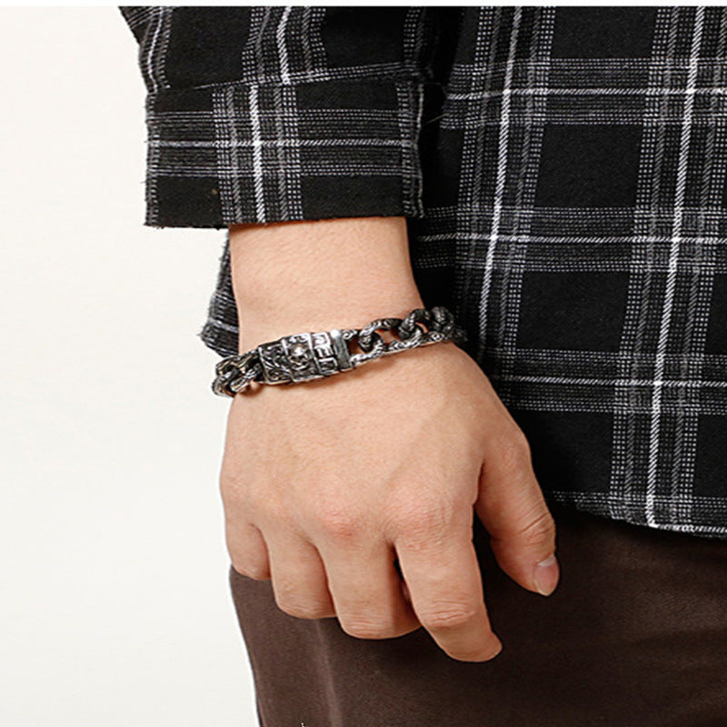 Vintage Pattern Buckle Bracelet Punk Hip Hop Street Trendy Men Skull