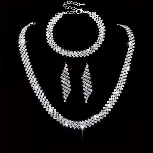 Bridal Jewelry Suit Shining Full Diamond Bright Necklace Earrings
