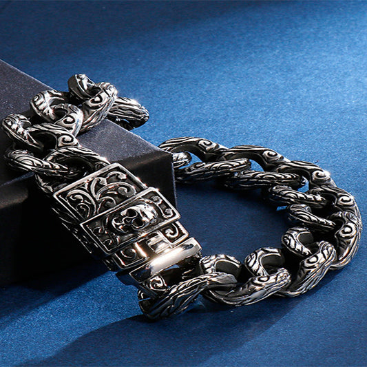 Vintage Pattern Buckle Bracelet Punk Hip Hop Street Trendy Men Skull